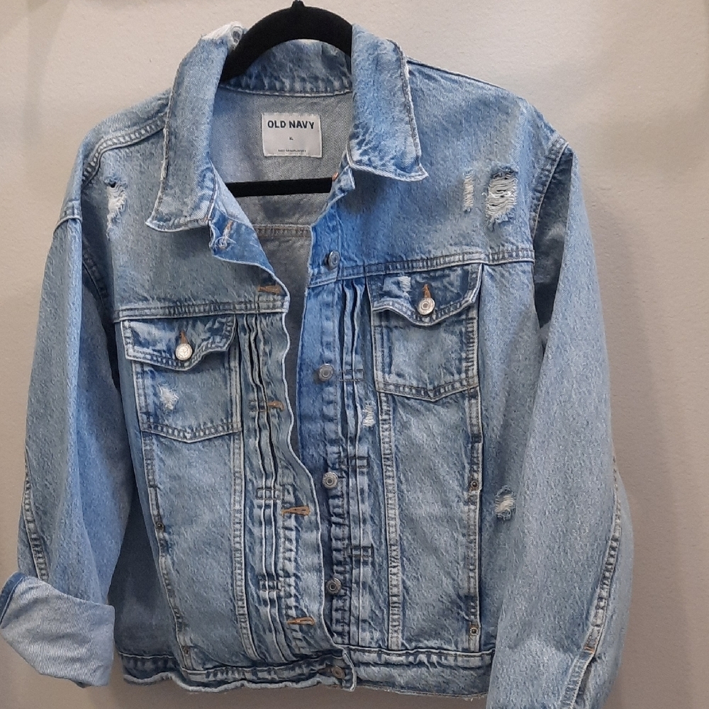 Old Navy Blue Jean Jacket Classic Distressed Style
